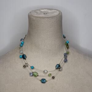 Blue green multistrand necklace Y2K